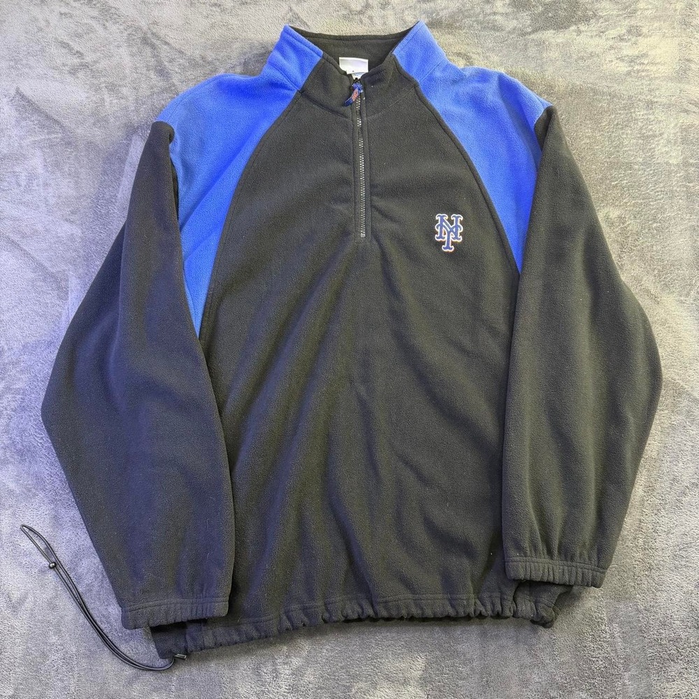 Majestic New York Mets Fleece Pullover Mens XL Black Blue MLB Quarter Zip